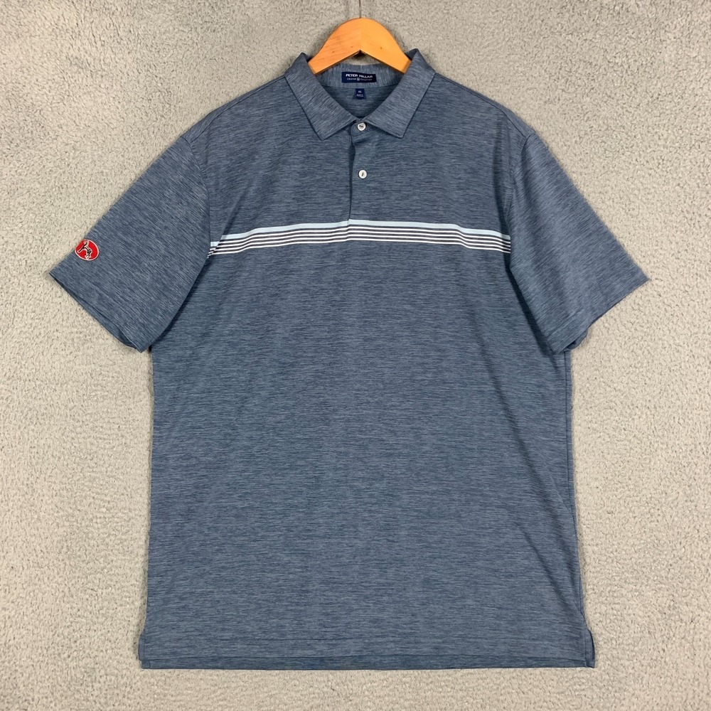 Peter Millar Polo Shirt Men's XL Blue Striped Chest Performance Crown Crafted